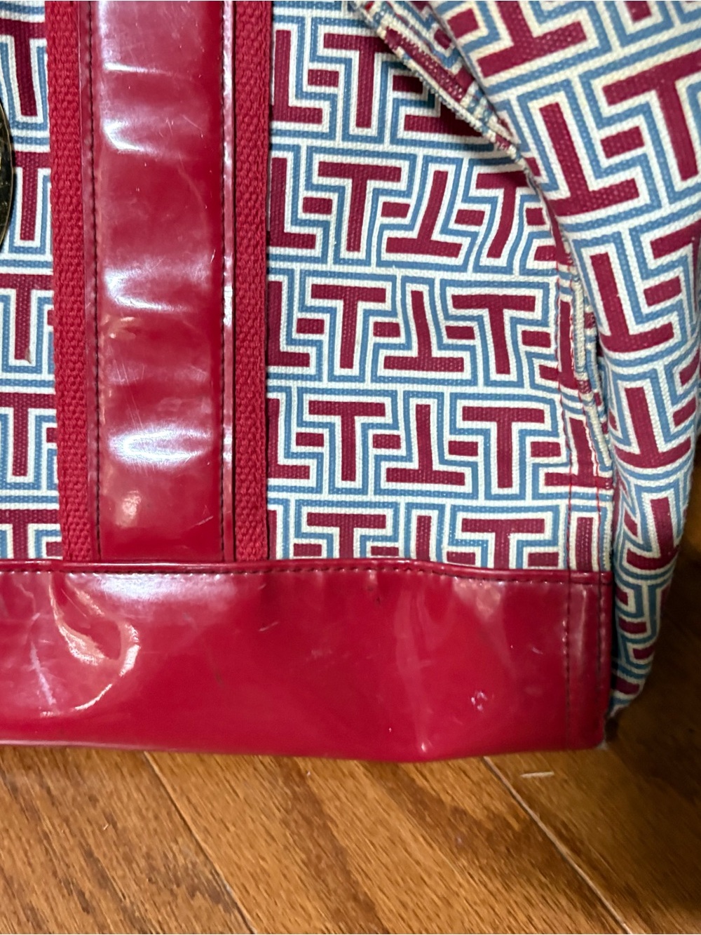 Tory Burch Red Patterned Tote Bag with Gold Accent - Picture 3 of 6